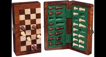 Longfield Schaakset magnetisch en opklMagnetische Opklapbare Schaakset – Houten Schaakbord & Schaakstukken – Acacia Hout – Compact 13 x 25 cm – Reisbord voor Tactisch Spel – Longfield Games