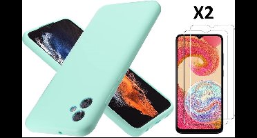 Hoesje Geschikt Voor Samsung Galaxy A04E Hoesje siliconen Mint Groen zacht siliconen hoesje TPU backcover - Met Screenprotector - 2 stuks
