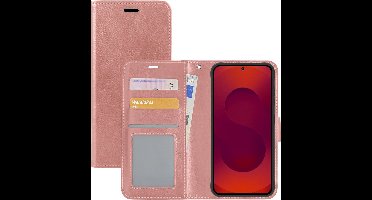 Hoesje - Met Pasjeshouder - Geschikt voor Samsung Galaxy S25 - Luxe Bookcase Portemonee - Flip Case - Kunstleer Book Case - Flipcase - Book Cover - Walletcase - Portemonneehoes - Rosé goud
