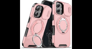 Hoesje Geschikt voor iPhone 16 Plus hoesje Rose Goud backcover met Met Draaibare Ring Houder en camera bescherming