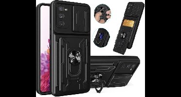 Hoesje Geschikt Voor Samsung Galaxy S20 hoesje met kickstand Zwart - Hoesje Geschikt Voor Samsung Galaxy S20 camera lens screen protector - hoesje Hoesje Geschikt Voor Samsung Galaxy S20 met pasjeshouder ring case