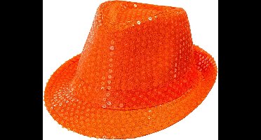 Neon oranje hoed met glitters