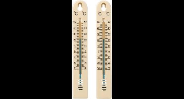 Set van 2x stuks binnen/buiten thermometer beige kunststof 3 x 17 cm - Weermeters - Temperatuurmeters