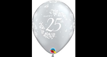 Qualatex 25e verjaardag Damask Latexballonnen (Pakket van 6) (Zilver)