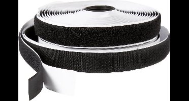 Klitteband haak en lussluiting, zelfklevend, B: 20 mm, zwart, 5 m/ 1 rol