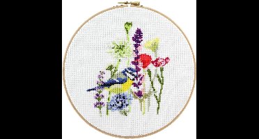 Pako Borduurpakket met code kaart - Pimpelmees - 212.353 - voorgesorteerd garen - Aida - 22 cm rond - DIY kit