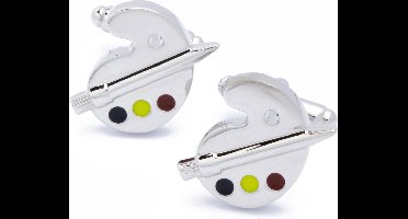 Manchetknopen - Schilders Palet Zilverkleurig met Accenten