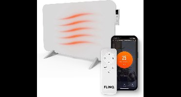 FlinQ Slimme Infrarood Verwarming - Elektrische Verwarmingspaneel - Moderne Kachel - Geschikt voor Badkamer - Staand & Verplaatsbaar - Met Thermostaat - Wit Paneel - 450 W