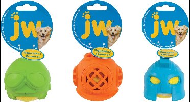 JW Helmet Heads Diver - Hondenspeeltje - Met piep - Rubber - Meerkleurig - ø 8,3cm