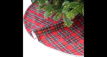 Unique Living Kerstboomrok - geruit - rood - D90 cm - polyester - kerstboomkleed