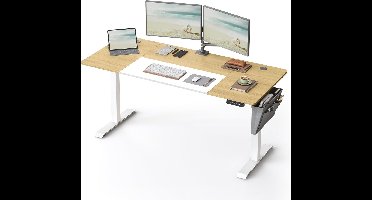 FurnStar - Verstelbaar Bureau - In Hoogte Verstelbaar Bureau Elektrisch - Bureau Tafel - Verstelbaar Bureau Elektrisch - 70 x 160 x (72-120) cm - Geheugenfunctie voor 4 Hoogtes - Voor Thuiskantoor - Werkkamer - Pastelgeel + Basiswit