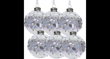 Decoris Luxe kerstballen - 6x stuks - 8 cm - transparant parelmoer - glas - gedecoreerd