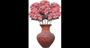 Emerald Kunstbloem hortensia tak - 8x - 50 cm - koraal roze - kunst zijdebloemen - decoratie - hydrangea
