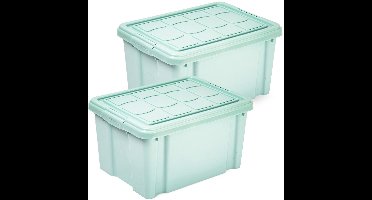 Plasticforte Multi Storage Opslagbox met deksel - 2x - mintgroen - 16 liter - 40 x 30 x 21 cm - kunststof - opbergdoos - opbergen