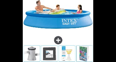 Intex Rond Opblaasbaar Easy Set Zwembad - 305 x 61 cm - Blauw - Inclusief Pomp Vloertegels - Testrips - Zwembadgids