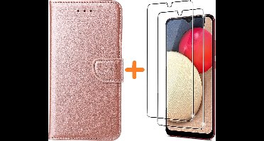 Hoesje Geschikt Voor Samsung Galaxy A03S hoesje - bookcase Rose Goud - Galaxy A03S wallet case portemonnee hoesje - A03S Hoesje book cover hoesjes Hoesje Geschikt Voor Samsung Galaxy A03s screenprotector / 2X Beschermglas