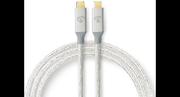 Nedis USB-Kabel - USB 3.2 Gen 2x2 - USB-C Male - USB-C Male - 100 W - 4K@60Hz - 20 Gbps - Verguld - 2.00 m - Rond - Gevlochten / Nylon - Zilver - Cover Window Box