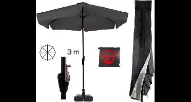 CUHOC Parasol + Parasolvoet + Parasolhoes ( Grijs / Antraciet - vulbare parasolvoet - CUHOC Parasolhoes ) Super COMBIDEAL