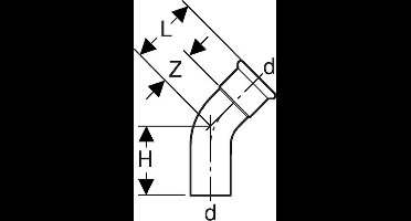 Geberit Mapress perskoppeling roodkoper water - bocht 45 gr. - 28 x 28 mm