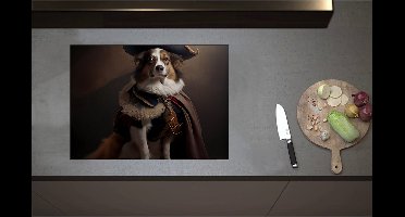 Inductieplaat Beschermer - Bruin met Zwarte Hond Verkleerd in Historisch Piraten Pak - 70x51 cm - 2 mm Dik - Inductie Beschermer - Bescherming Inductiekookplaat - Kookplaat Beschermer van Zwart Vinyl
