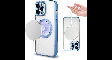 Hoesje Geschikt voor iPhone 13 Pro Max Magsafe hoes backcover – Lens beschermer – Transparant / Blauw