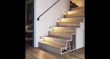 HOFTRONIC - Set van 4 Dillon Wand Inbouwspots Zwart - Trapverlichting - 3 Watt 340 Lumen - 3000K Warm wit licht - IP54 waterdicht - 107x66x25mm