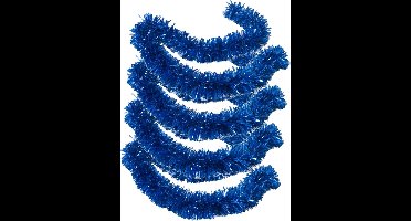 Kerstslingers - 4x stuks - glitter blauw - folie lametta - 180 x 12 cm - extra brede slinger/kerstboom versiering