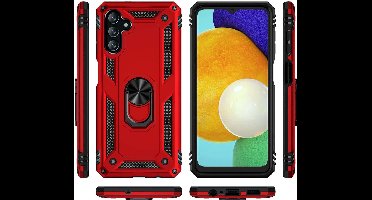 Hoesje Geschikt Voor Samsung Galaxy A13 5G hoesje Hybrid Armor Anti-Shock hoesje Rood - Galaxy A13 5G - A13 5G Hoesje kickstand Ring houder cover TPU backcover hoesje