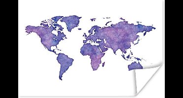 Poster Wereldkaart - Waterverf - Paars - 30x20 cm