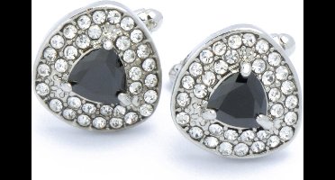 Manchetknopen - Driehoekig met Witte Steentjes en Zwarte Steen