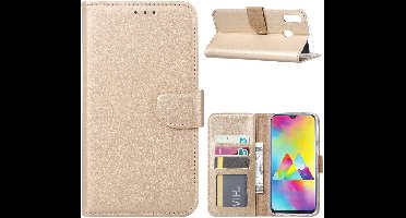 Ntech Portemonnee hoesje met Pasjesruimte Geschikt Voor Samsung Galaxy M20 - Goud