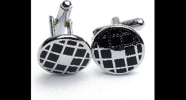 Manchetknopen - Rond Zwarte Blokjes en Zilveren Midden