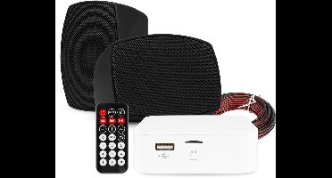 Power Dynamics set van 2 waterdichte buiten speakers met Bluetooth versterker - Zwart