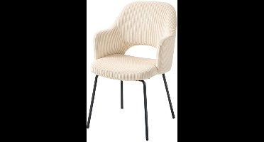 Eetkamerstoel – Stoel – Kuipstoel – Draaistoel – Designstoel – Beige Corduroy Bekleding – Metalen Onderstel – Zacht Kussen – Glijdende Mechaniek