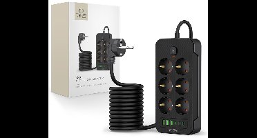 Tech-Protect - Stekkerdoos met 3 USB C en 3 USB A - Aan/Uit Schakelaar - 6 Stopcontacten - Zwart