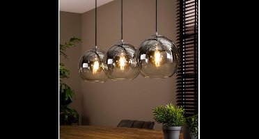 Hanglamp van 3 Bubble Lampen Bollen met Rookglas - Oud Zilver - Woonkamer - Eettafel - Slaapkamer - Sfeer Verlichting - In Hoogte Verstelbaar tot 150 cm