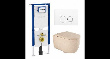 QeramiQ Dely Swirl Toiletset - 36.3x51.7cm - Geberit UP720 Duofix Sigma inbouwreservoir - 35mm zitting - mat witte metalen bedieningsplaat - ronde knoppen - beige