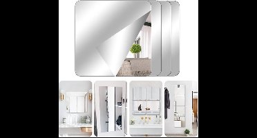 4-delige zelfklevende tegelspiegelset – Acryl spiegel – Flexibel, frameloos voor wanddecoratie in woonkamer, badkamer en slaapkamer – Schoolspiegel, spiegelstickers, kastspiegel (20 x 20 cm)