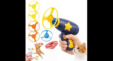 Apporteerspeelgoed voor katten - Interactieve, oplichtende vliegende schijfwerper en apporteerspeelgoed voor katten, speelgoed met propellers voor training en jacht, speelgoed voor katten en kittens met kleurrijke vliegende propellers