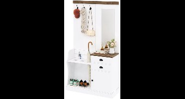 Kledingkast – Garderobekast – Opbergkast – Dressoir – Kleerkast – Met Spiegel & Parasolhouder – Wit Metaal, Ruimtebesparend & Eenvoudig te Monteren