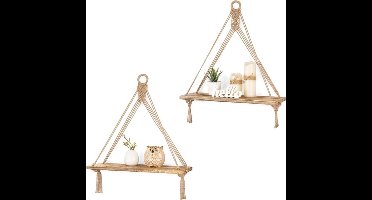 2 stuks Boheemse geweven hangplank, rustieke decoratieve hangende opbergplank, katoenen touw, handgeweven zwevende plank voor balkon, woonkamer, kinderkamer, studentenkamer, Bruin