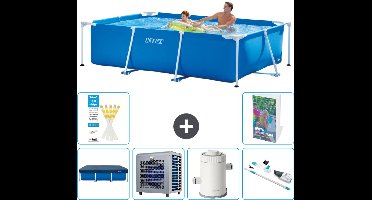 Intex Rechthoekig Frame Zwembad - 260 x 160 x 65 cm - Blauw - Inclusief Afdekzeil - Warmtepomp - Zwembadfilterpomp - Stofzuiger - 7-delig