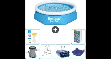 Bestway Rond Opblaasbaar Fast Set Zwembad - 244 x 61 cm - Blauw - Inclusief Pomp Ladder - Solarzeil - Voetenbad - 7-delig