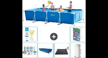 Intex Rechthoekig Frame Zwembad - 450 x 220 x 84 cm - Blauw - Inclusief Onderhoudspakket - Afdekzeil - Solar Mat - Zwembadfilterpomp - 7-delig