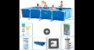 Intex Rechthoekig Frame Zwembad - 450 x 220 x 84 cm - Blauw - Inclusief Filter - Afdekzeil - Vloertegels - Zwembadfilterpomp - 7-delig