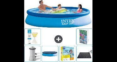 Intex Rond Opblaasbaar Easy Set Zwembad - 366 x 76 cm - Blauw - Inclusief Pomp Afdekzeil - Onderhoudspakket - Solar Mat - 7-delig
