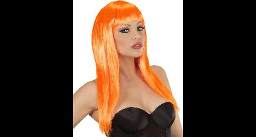 Oranje lang haar pruik