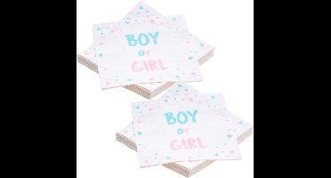 Chaks Baby Gender Reveal servetten - 2x stuks - roze/blauw - Boy or Girl - 27 cm
