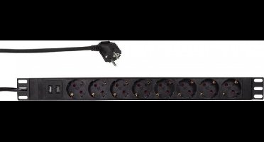 LogiLink PDU8C02 Overspanningsbeveiliging 8 AC-uitgang(en) 230 V +2x USB  2 m Zwart
