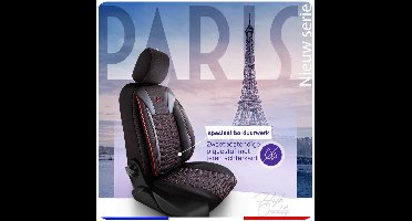 Stoelhoezen Mercedes SL 1989 – 2001 – Paris Zwart Rood Pique stof – sluit perfect aan (Complete set voorstoelen + achterbank)